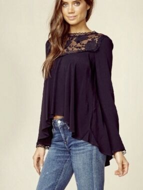 For Love & Lemons Ellery Black High Low Blouse Size Large